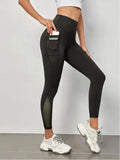 Pantalon de yoga taille haute pour femme, grandes poches cousues en maille, leggings de sport décontractés, vêtements de fitness et de fitness