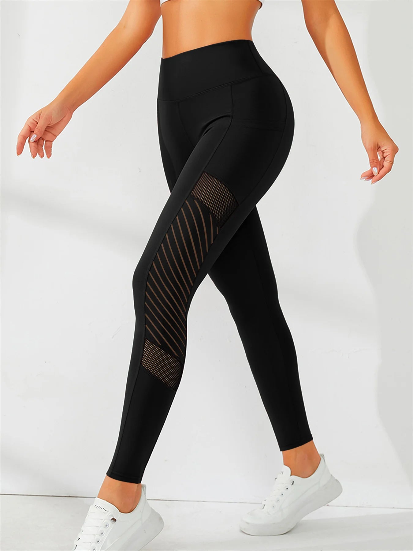 Pantalon de Yoga à épissure en maille latérale, avec poches, haute élasticité, confortable, respirant, couleur unie, Leggings façonnant le Fitness pour femmes