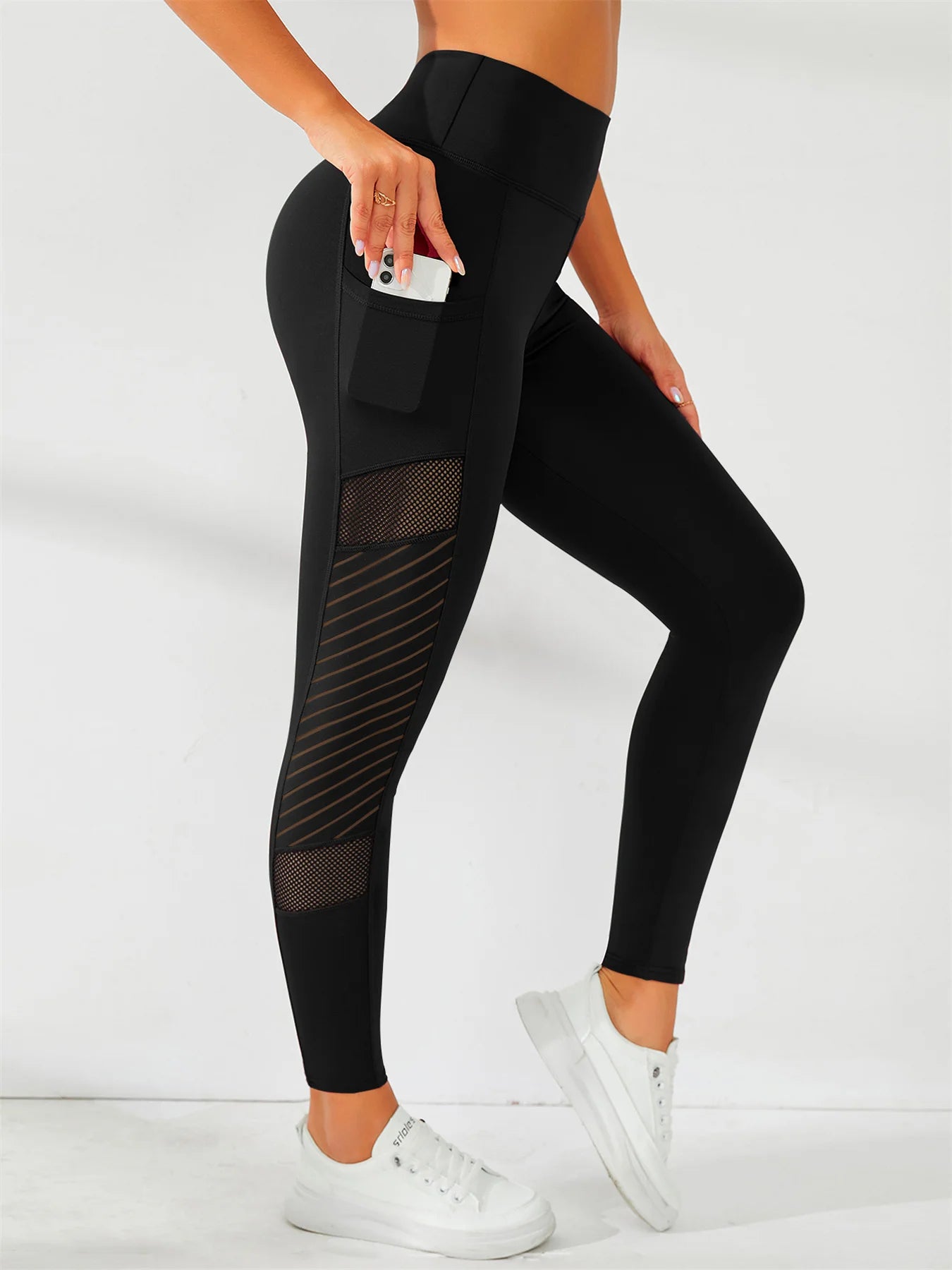 Pantalon de Yoga à épissure en maille latérale, avec poches, haute élasticité, confortable, respirant, couleur unie, Leggings façonnant le Fitness pour femmes