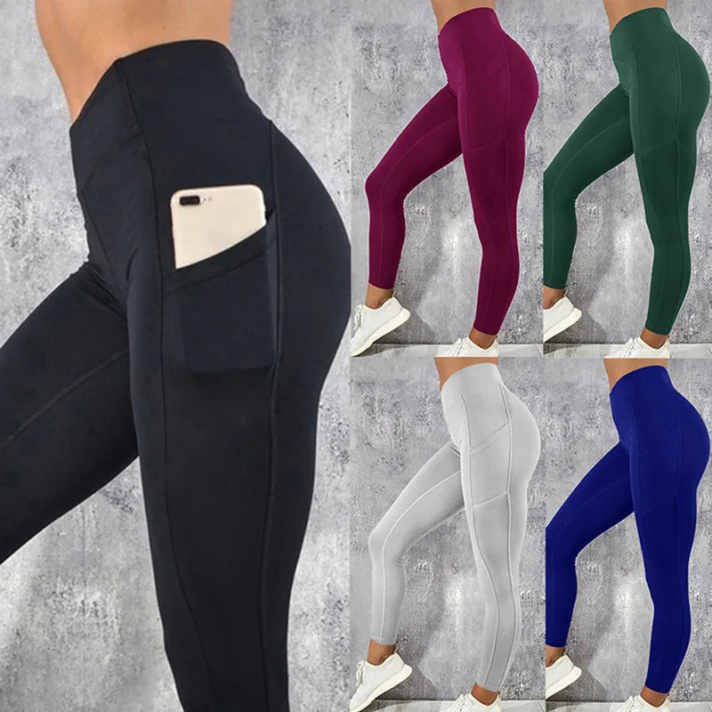 Leggings de yoga à taille haute avec poche latérale pour femmes, entraînement, gym, fitness, collants de sport